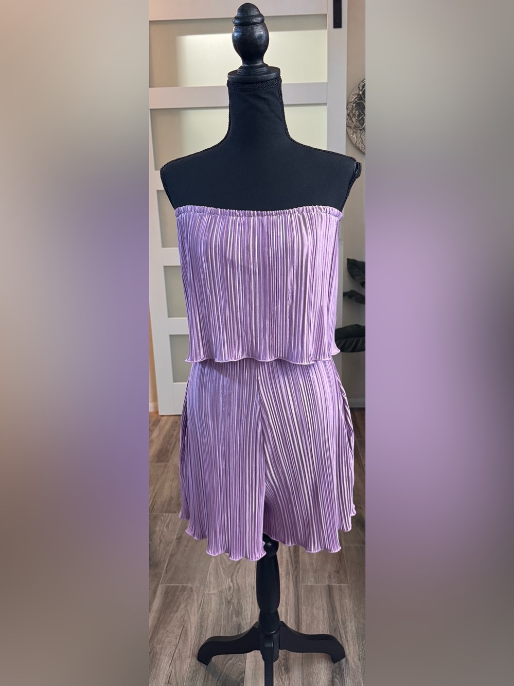 Pleated Strapless Lavender Midi Jumpsuit (Shorts)